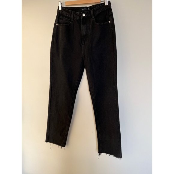 NWT PrettyLittleThings Black Mom Jean w/Fringe - Size 10 - Picture 3 of 7